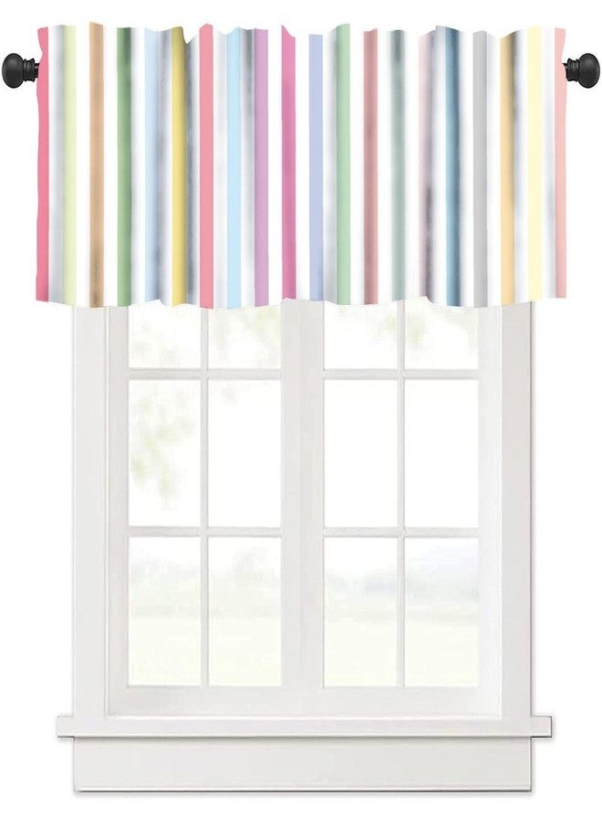 KANEPE Stripe Valances Curtain for Kitchen Cafe, Vertical Pastel Colorful Striped Window Treatment Valances Short Curtains Rod Pocket Drape for Home Decor, 54x18inch - Image 1